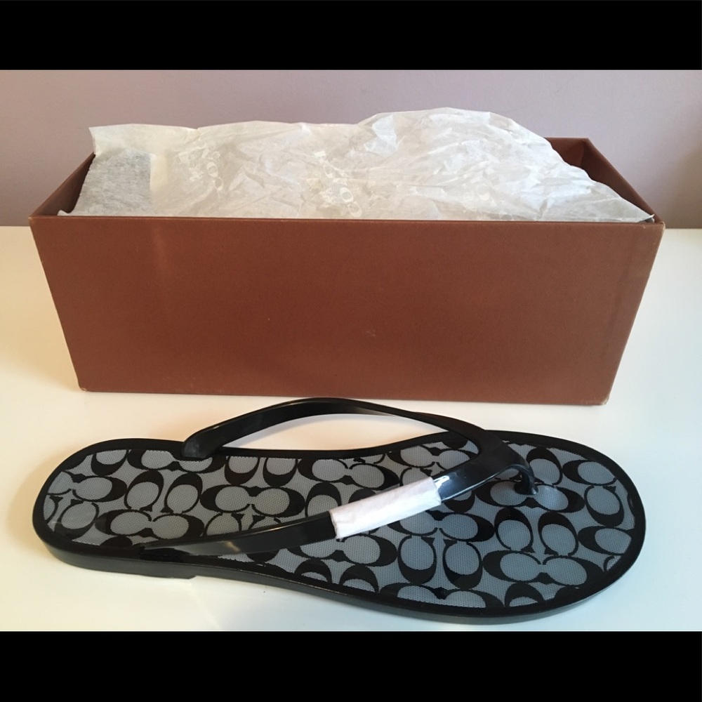 Coach Black & White Shiny “Lyra” Jelly Flip Flops